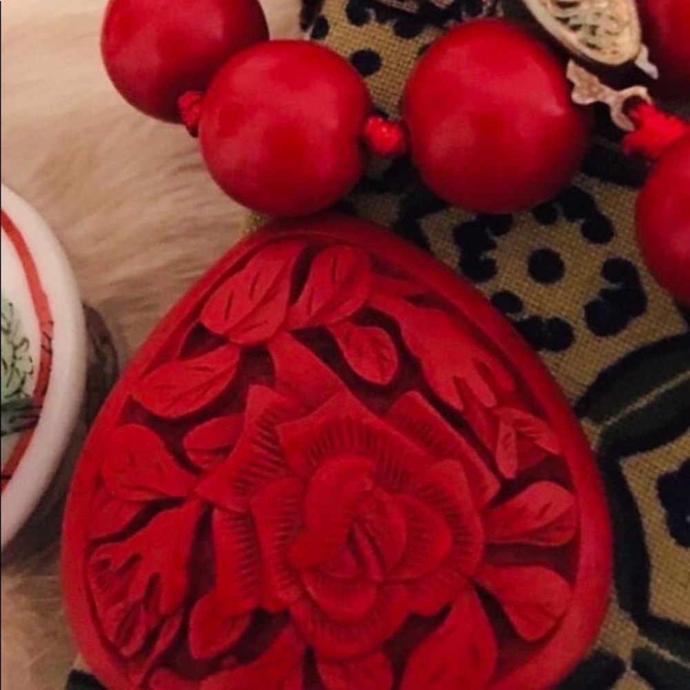 Vintage Cinnibar Heart Necklace.
